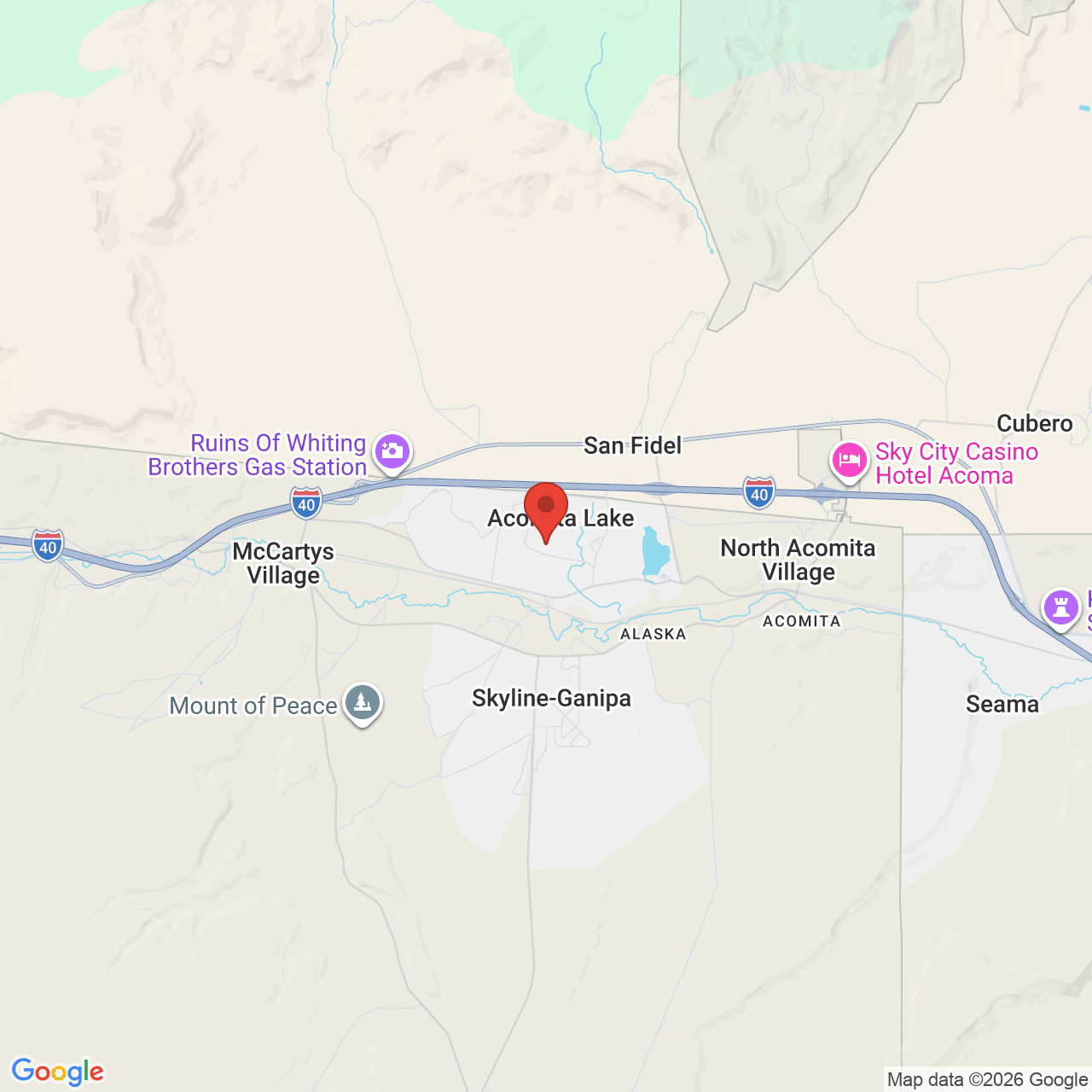 Map showing the flower delivery area in Acomita Lake, New Mexico