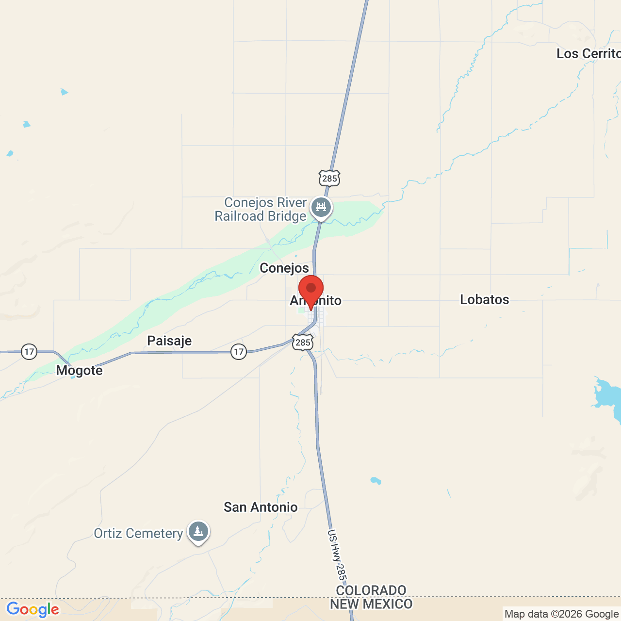 Map showing the flower delivery area in Antonito, Colorado