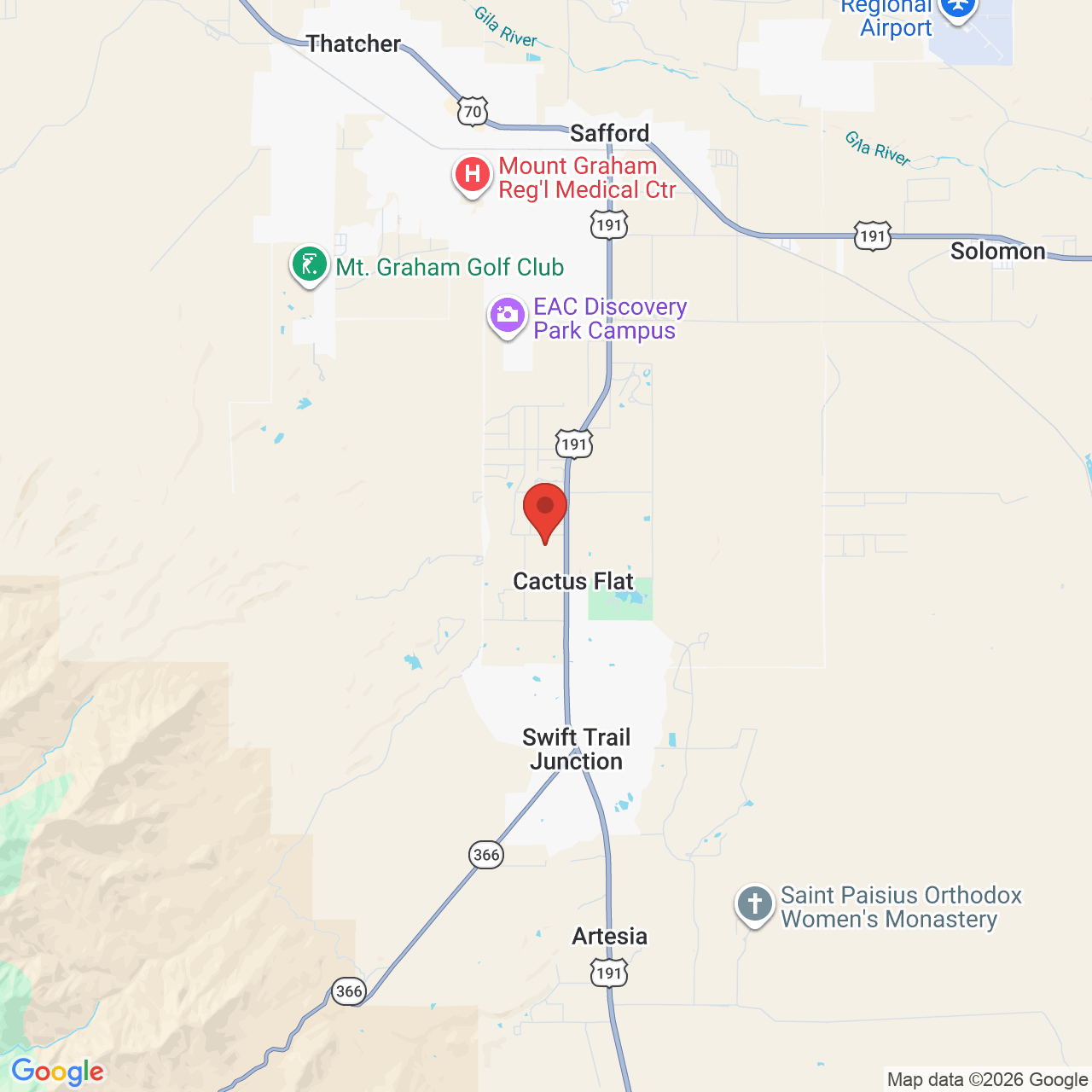 Map showing the flower delivery area in Cactus Flats, Arizona