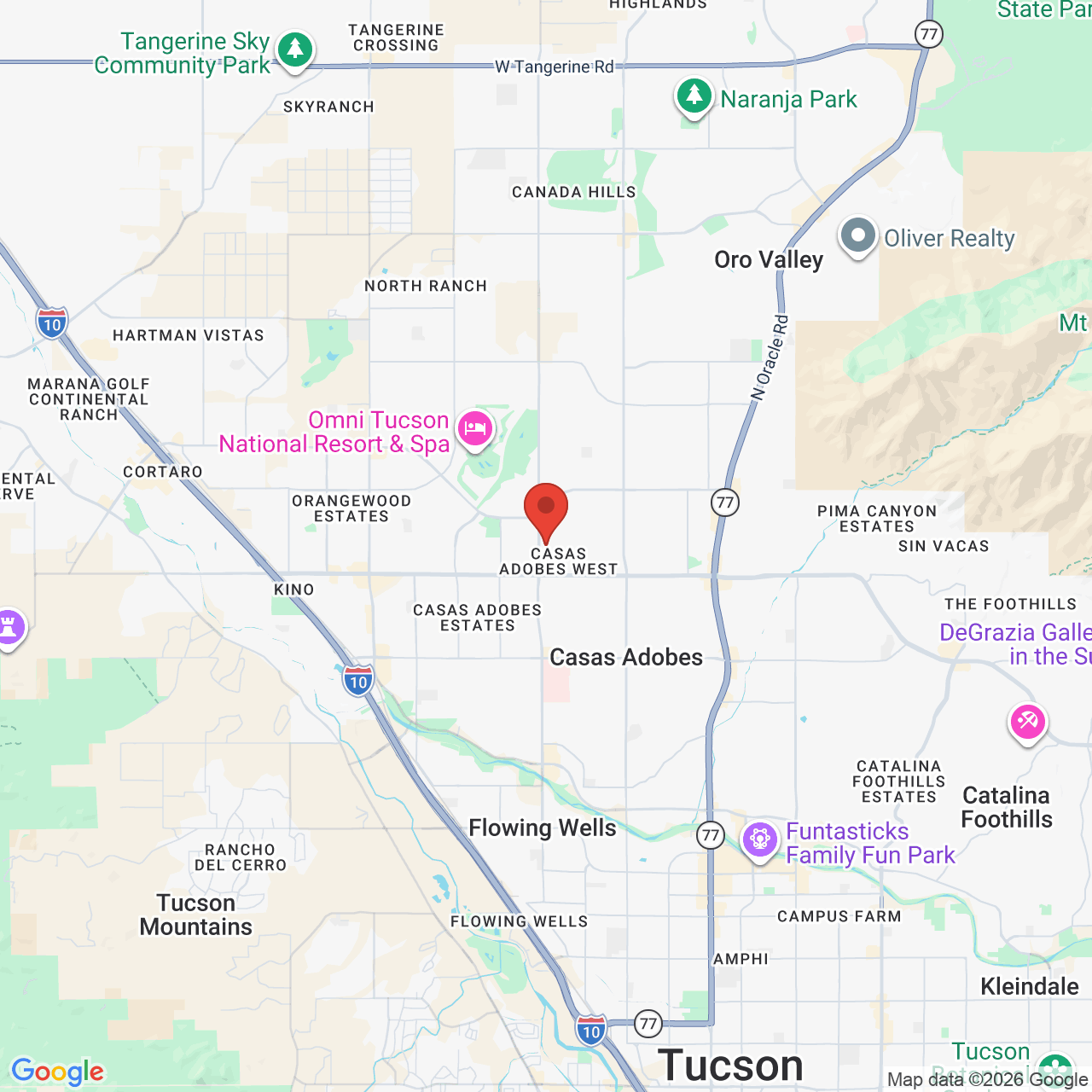 Map showing the flower delivery area in Casas Adobes, Arizona