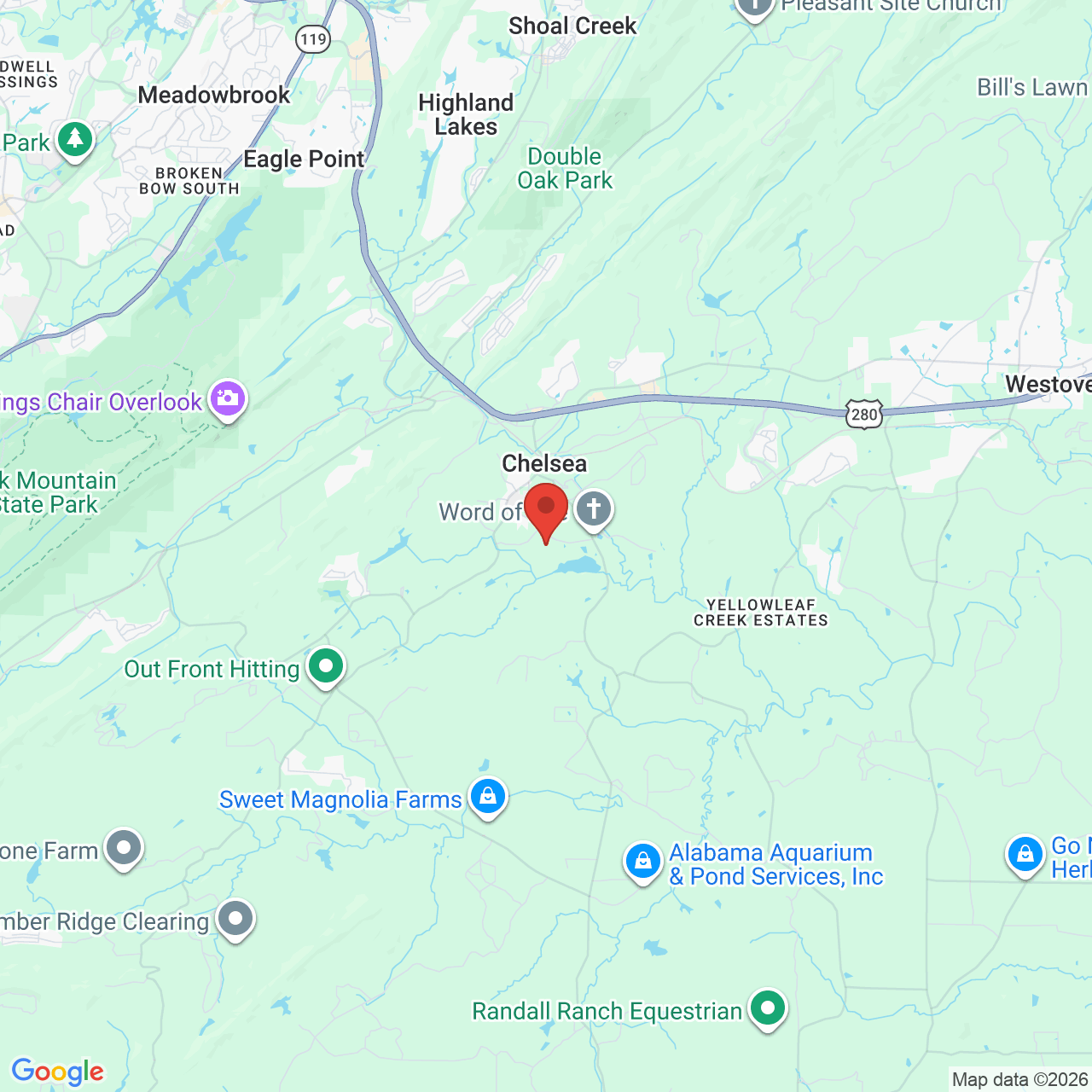 Map showing the flower delivery area in Chelsea, Alabama
