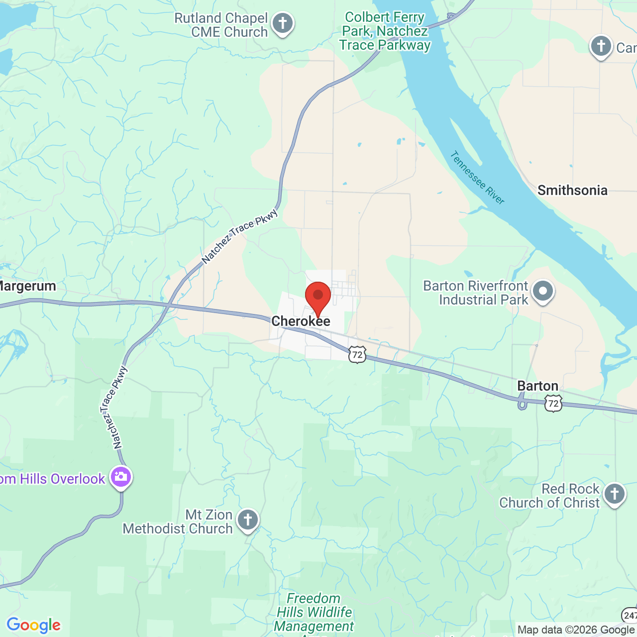 Map showing the flower delivery area in Cherokee, Alabama