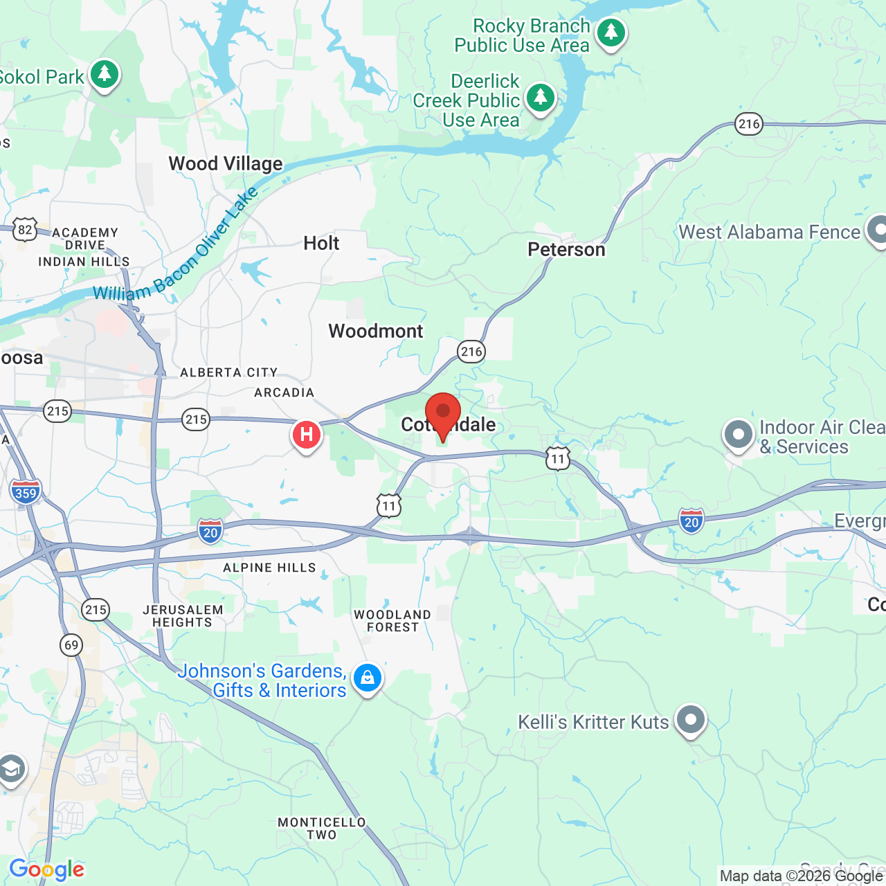 Map showing the flower delivery area in Cottondale, Alabama