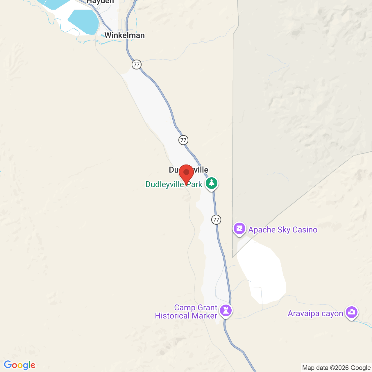 Map showing the flower delivery area in Dudleyville, Arizona