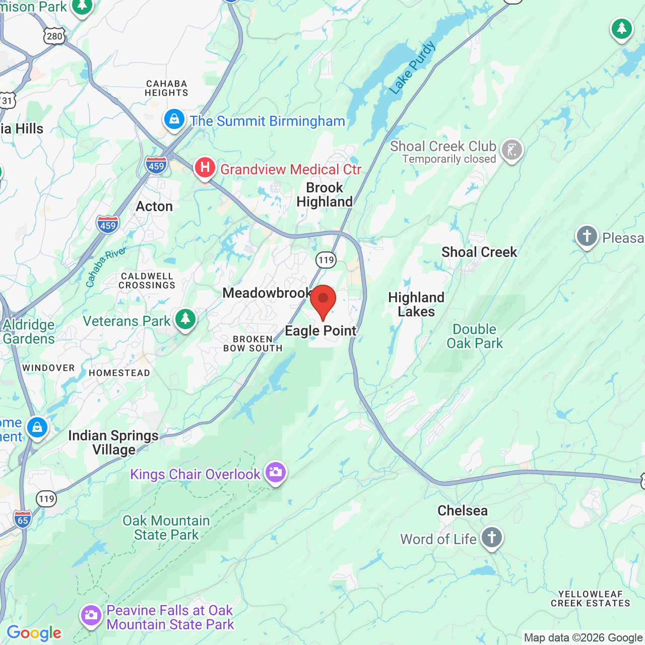 Map showing the flower delivery area in Eagle Point, Alabama