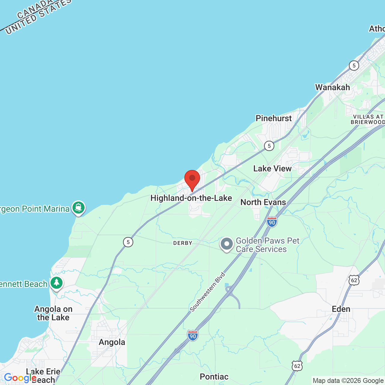 Map showing the flower delivery area in Highland-on-the-Lake, New York