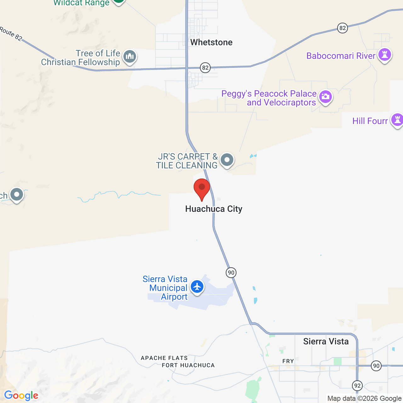 Map showing the flower delivery area in Huachuca City, Arizona