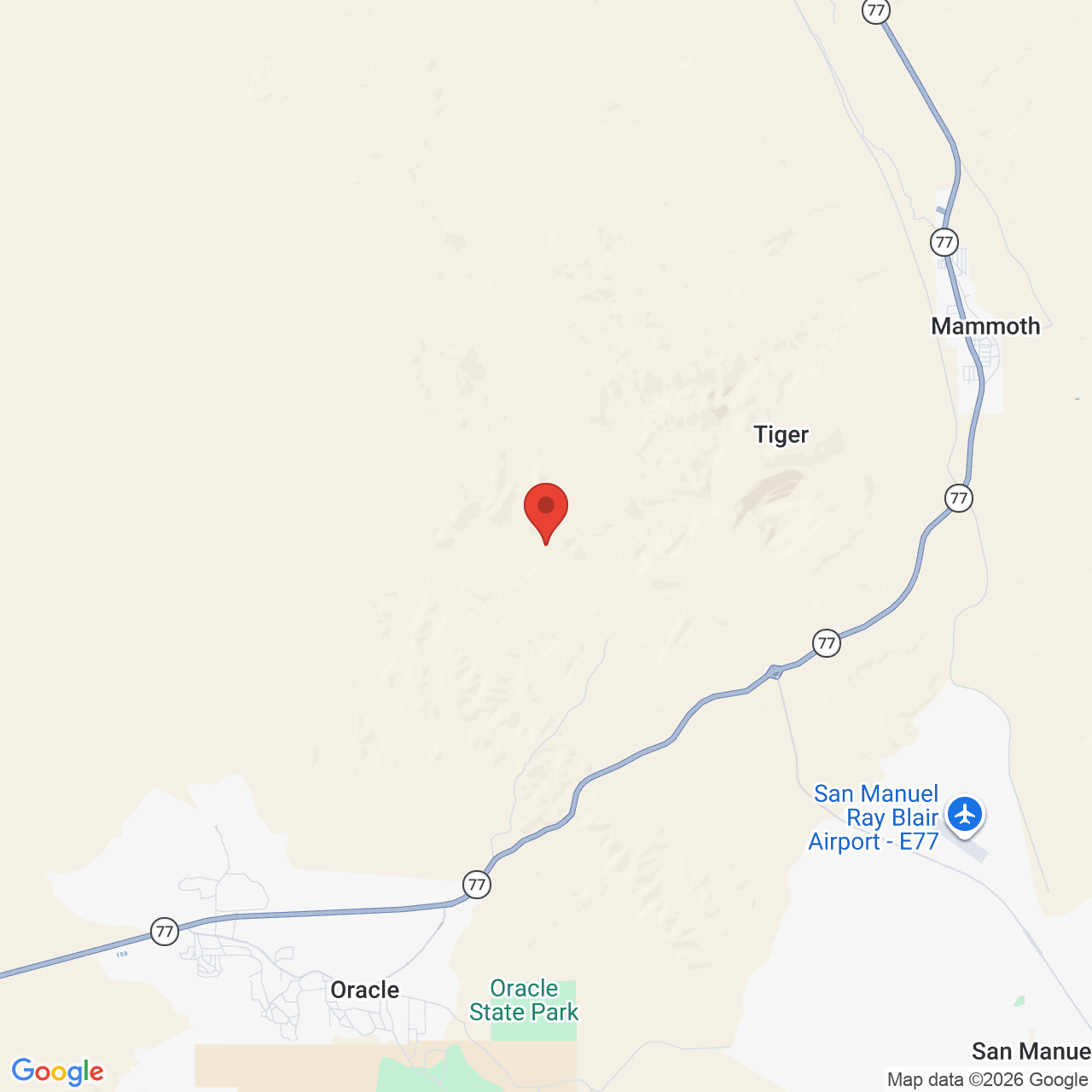 Map showing the flower delivery area in Mammoth, Arizona