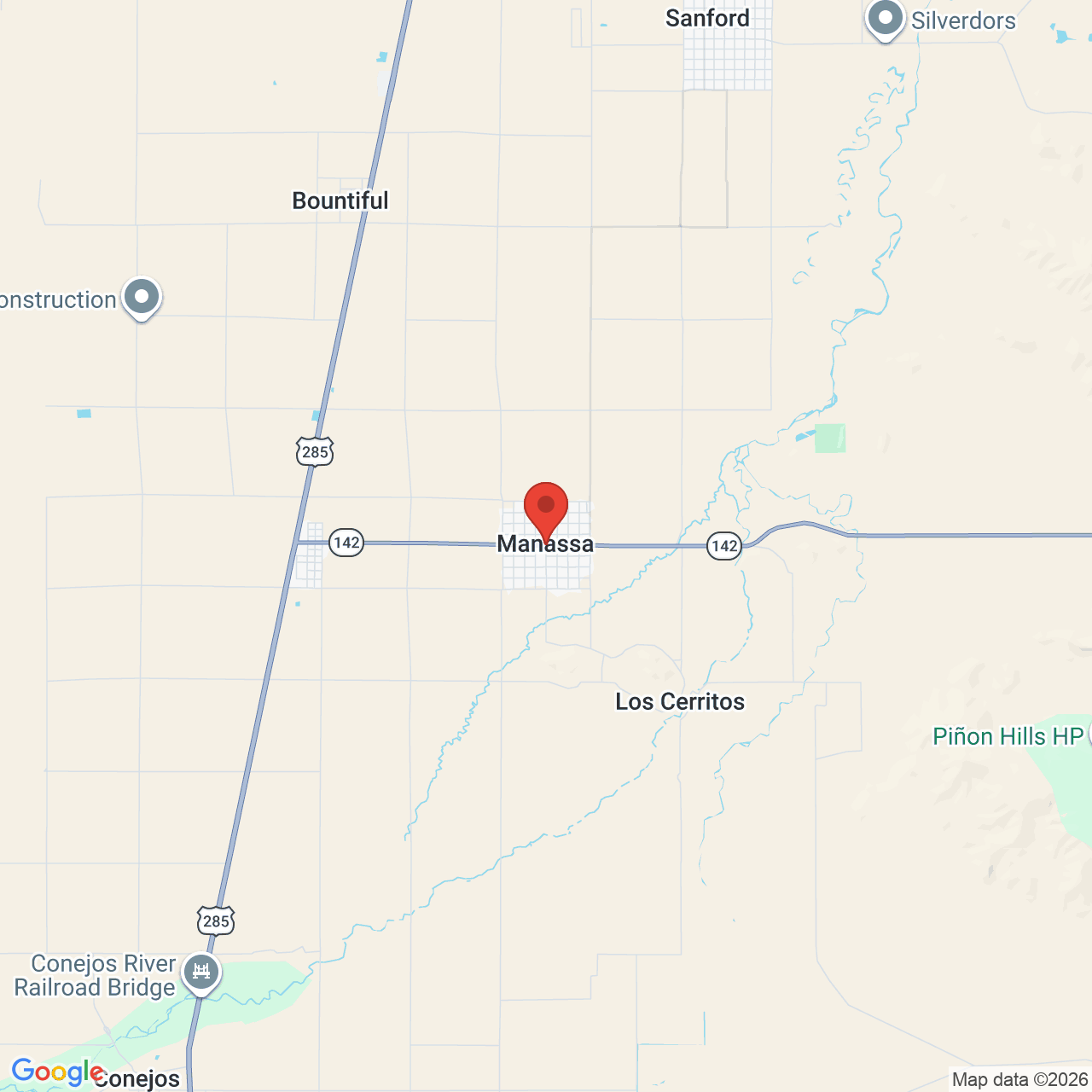 Map showing the flower delivery area in Manassa, Colorado