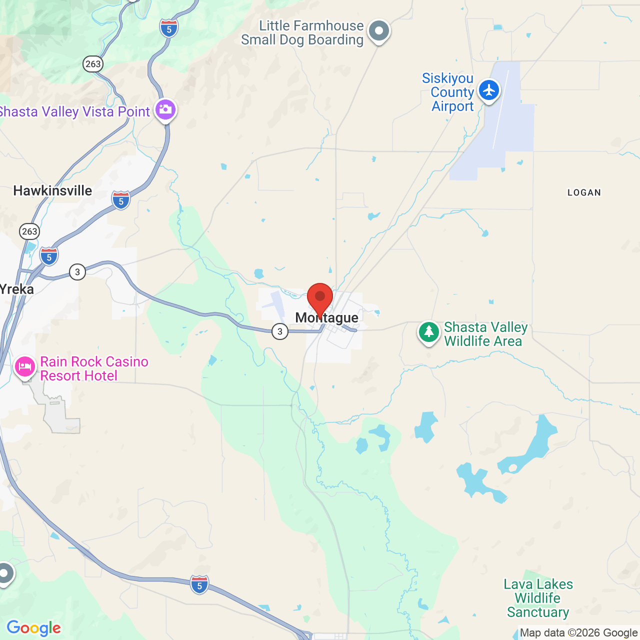 Map showing the flower delivery area in Montague, California