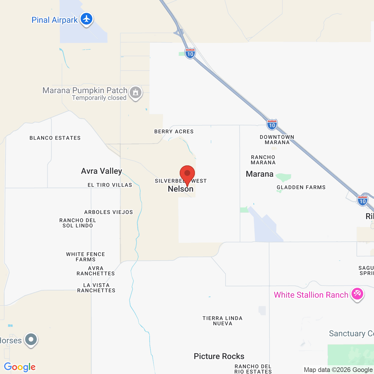Map showing the flower delivery area in Nelson, Arizona