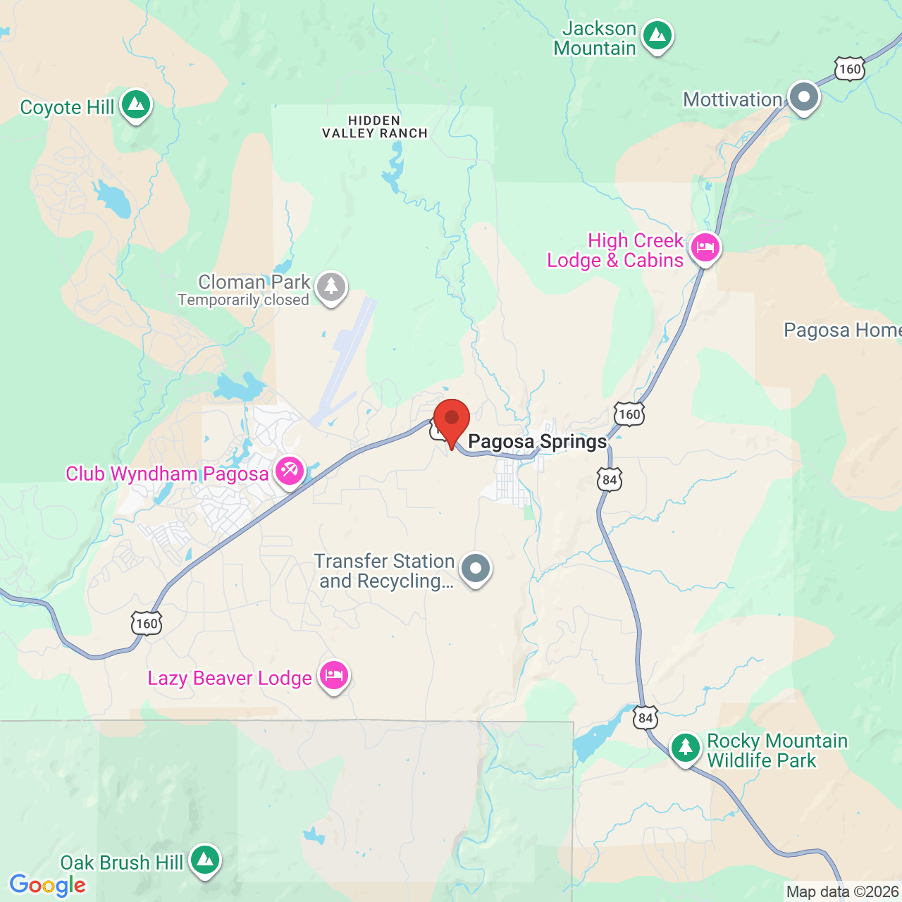 Map showing the flower delivery area in Pagosa Springs, Colorado