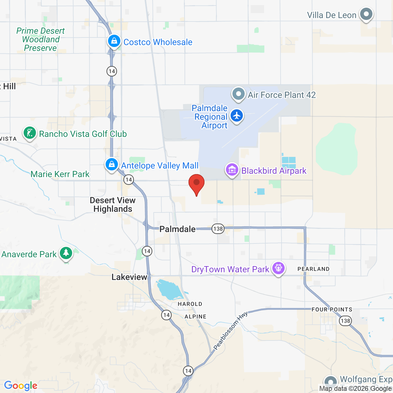 Map showing the flower delivery area in Palmdale, California