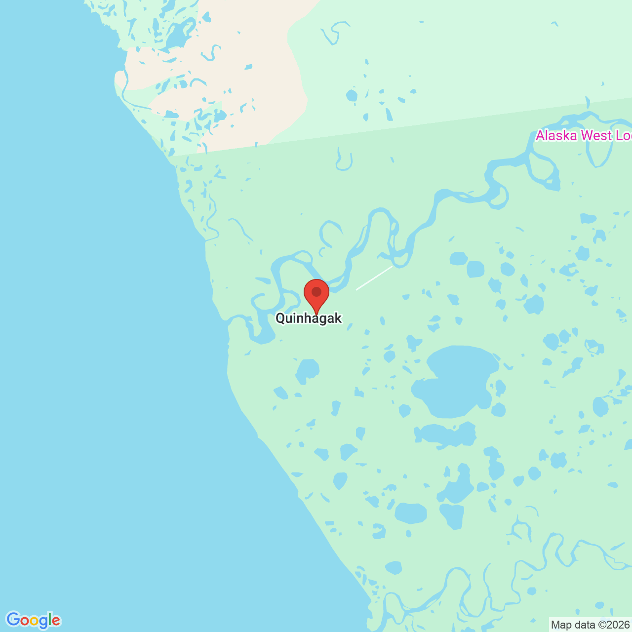 Map showing the flower delivery area in Quinhagak, Alaska
