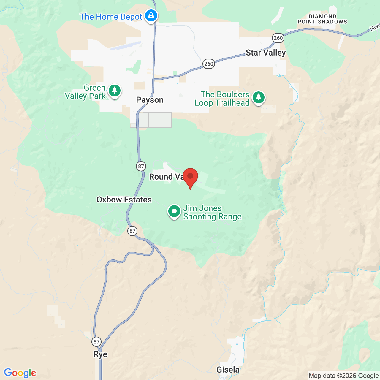 Map showing the flower delivery area in Round Valley, Arizona