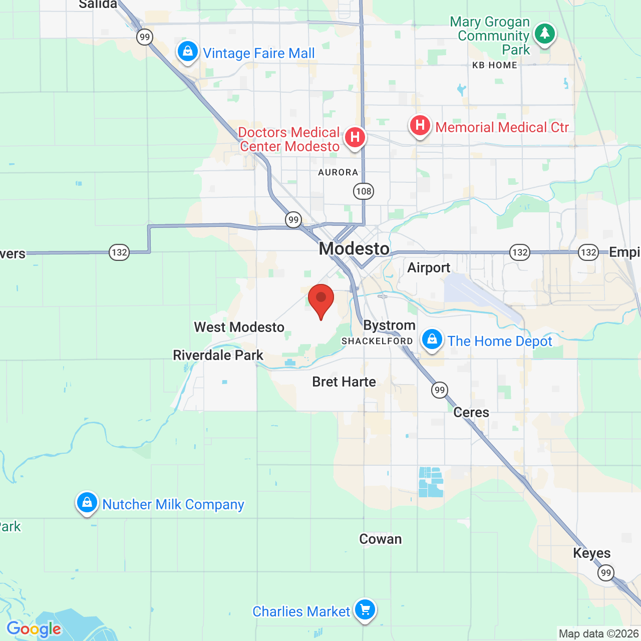 Map showing the flower delivery area in Rouse, California