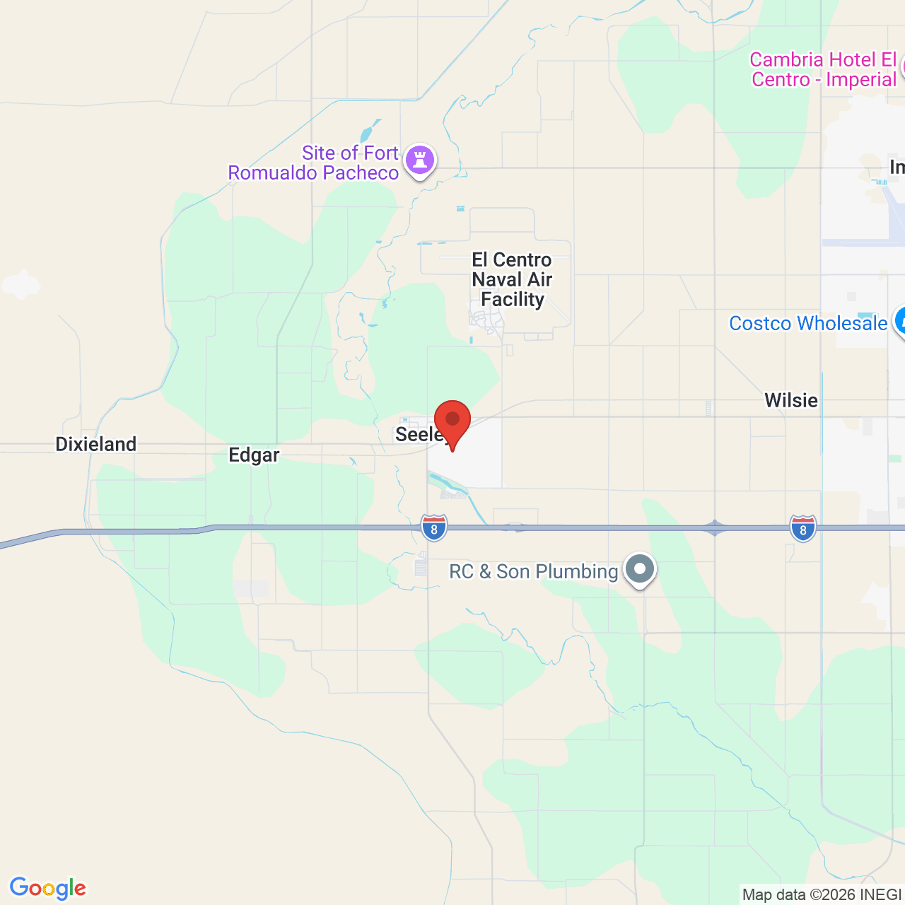 Map showing the flower delivery area in Seeley, California