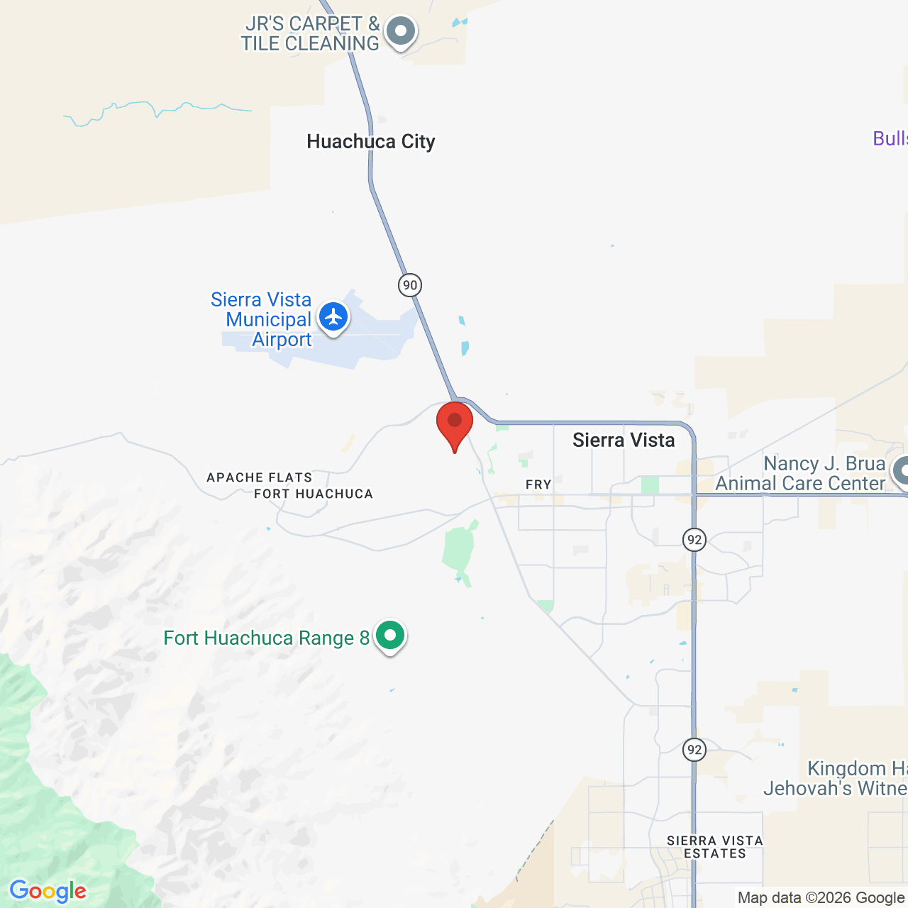 Map showing the flower delivery area in Sierra Vista, Arizona