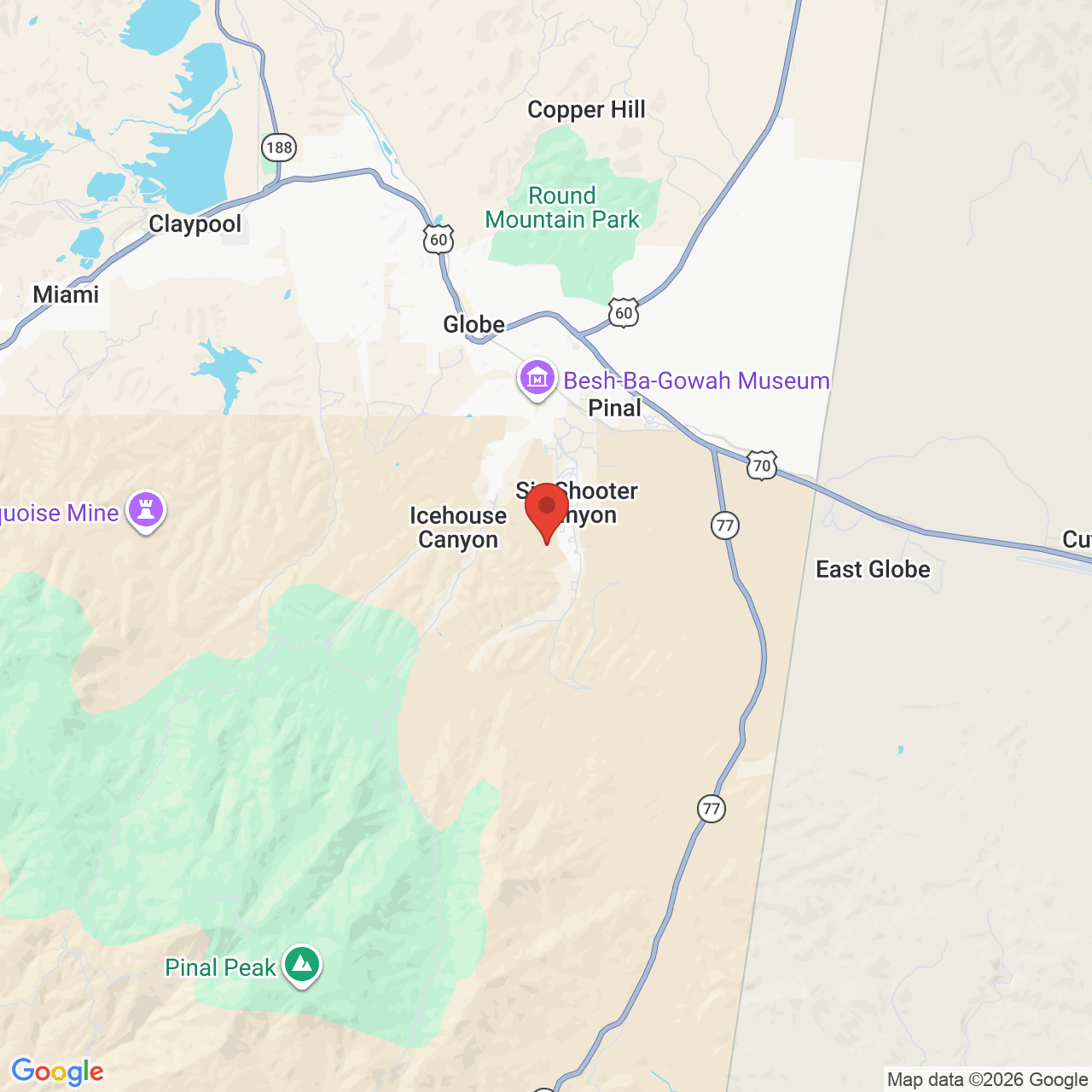 Map showing the flower delivery area in Six Shooter Canyon, Arizona