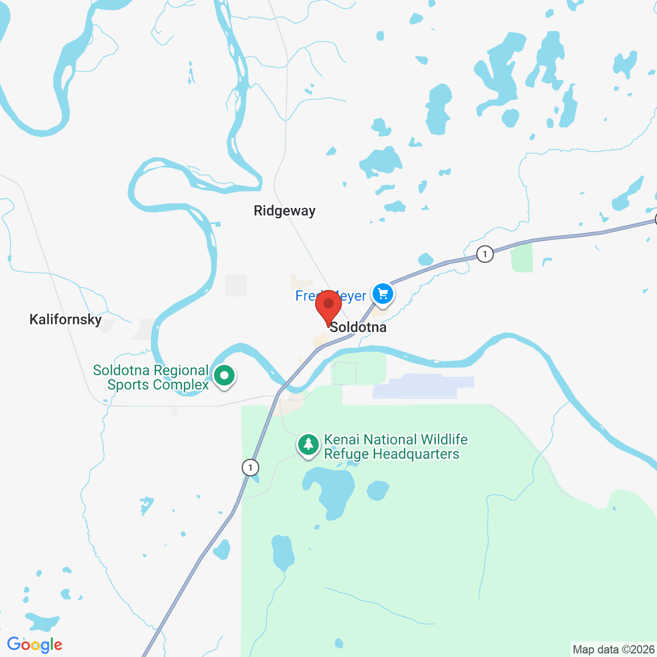 Map showing the flower delivery area in Soldotna, Alaska