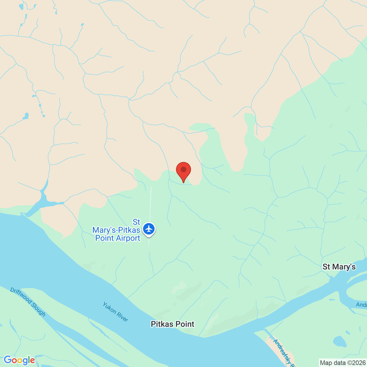 Map showing the flower delivery area in St. Mary's, Alaska