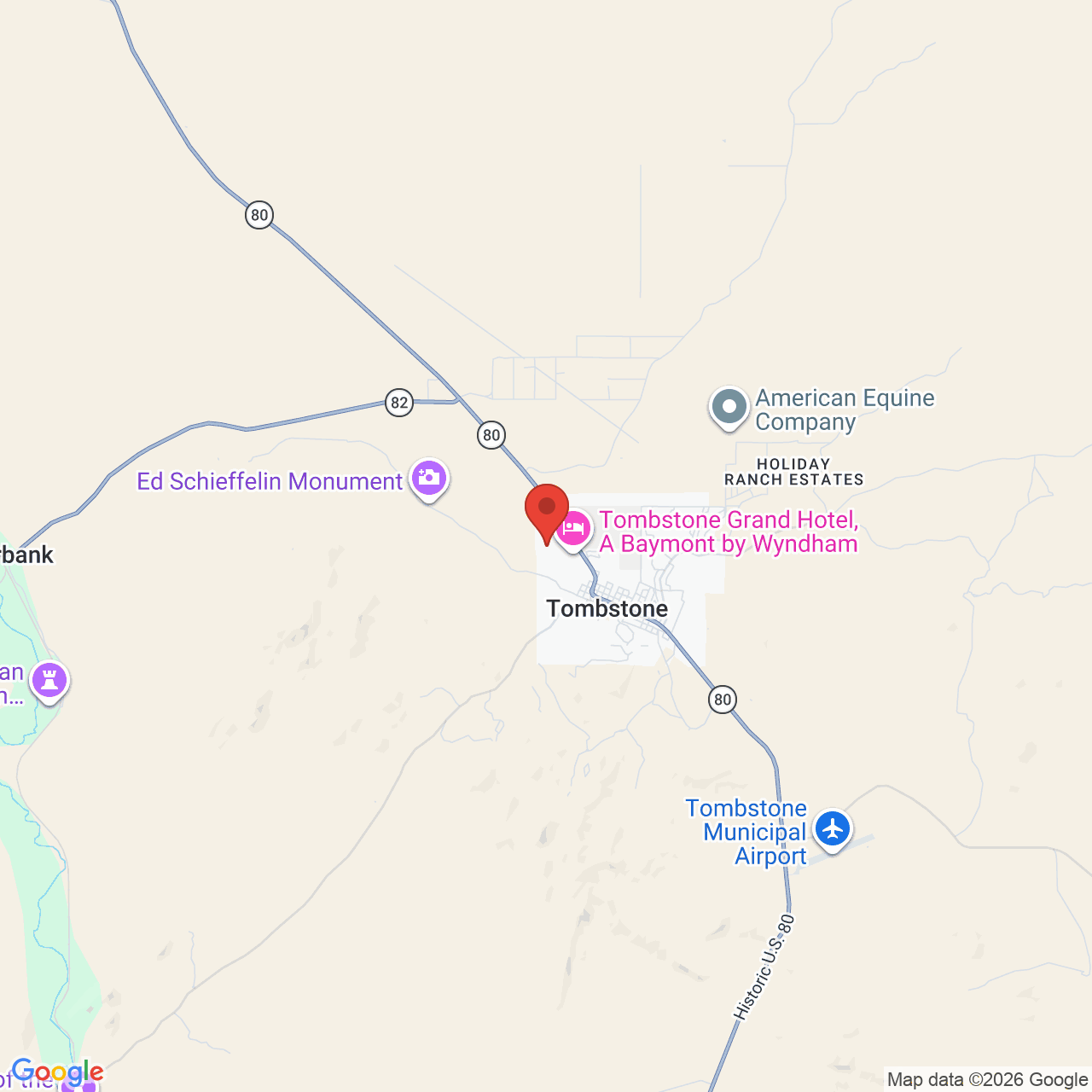 Map showing the flower delivery area in Tombstone, Arizona