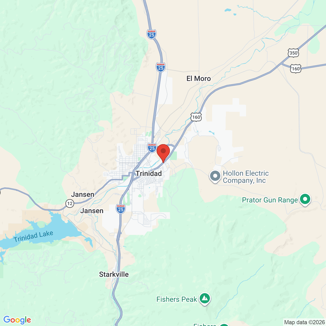 Map showing the flower delivery area in Trinidad, Colorado