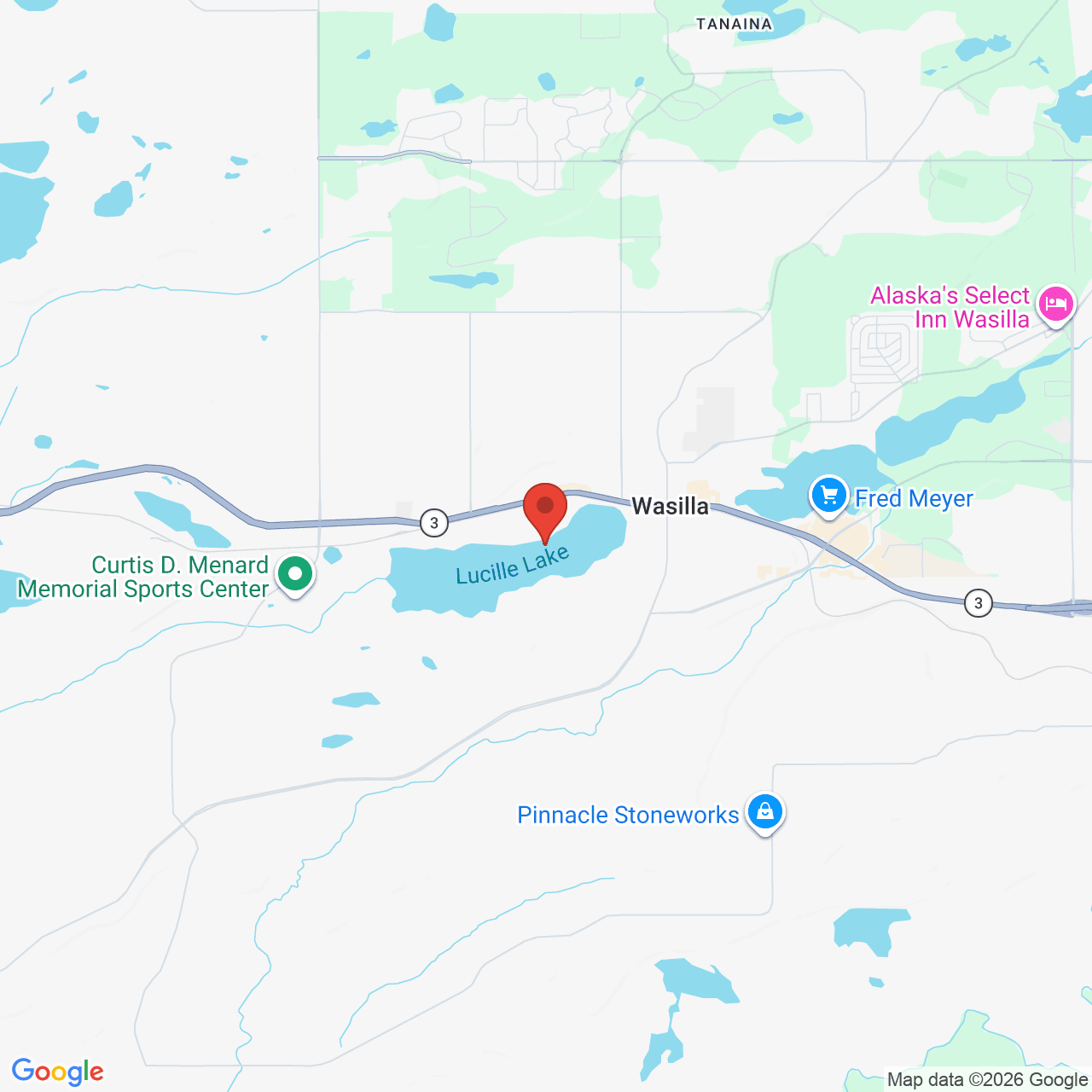 Map showing the flower delivery area in Wasilla, Alaska