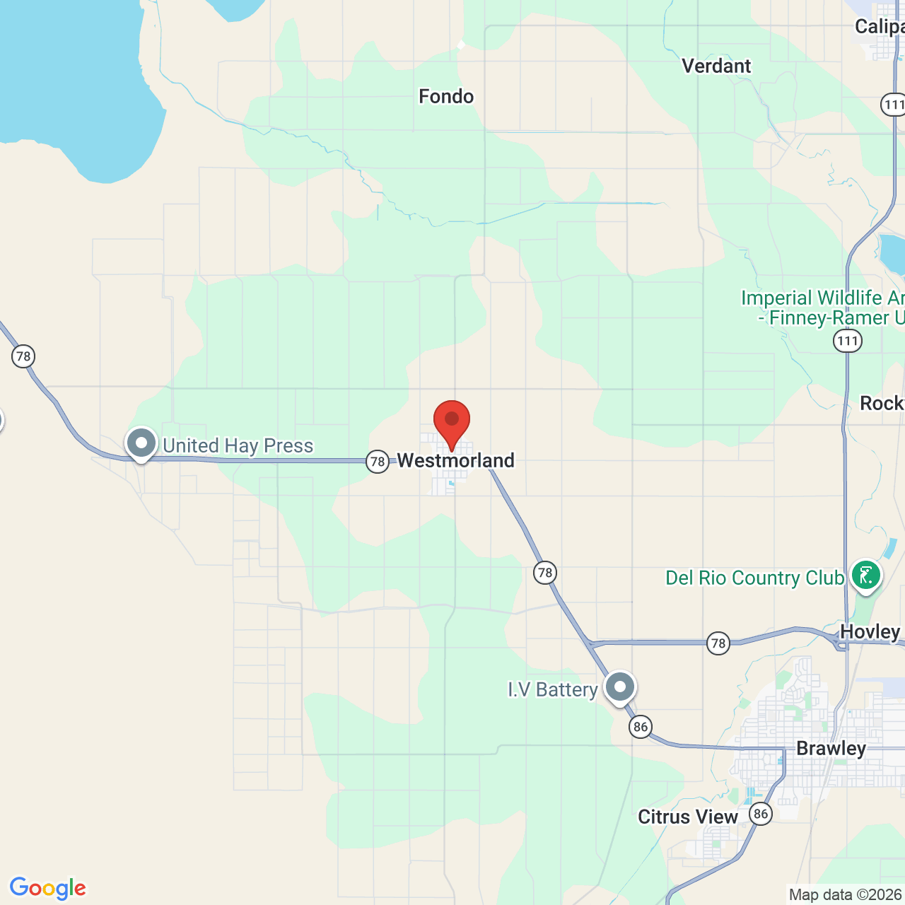 Map showing the flower delivery area in Westmorland, California