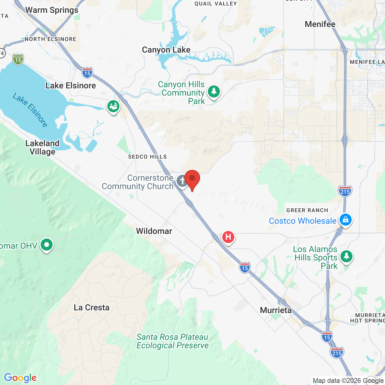 Map showing the flower delivery area in Wildomar, California