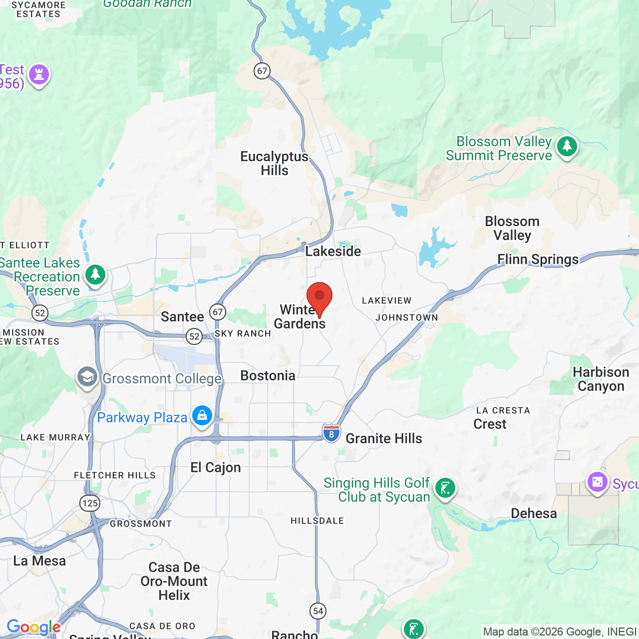 Map showing the flower delivery area in Winter Gardens, California