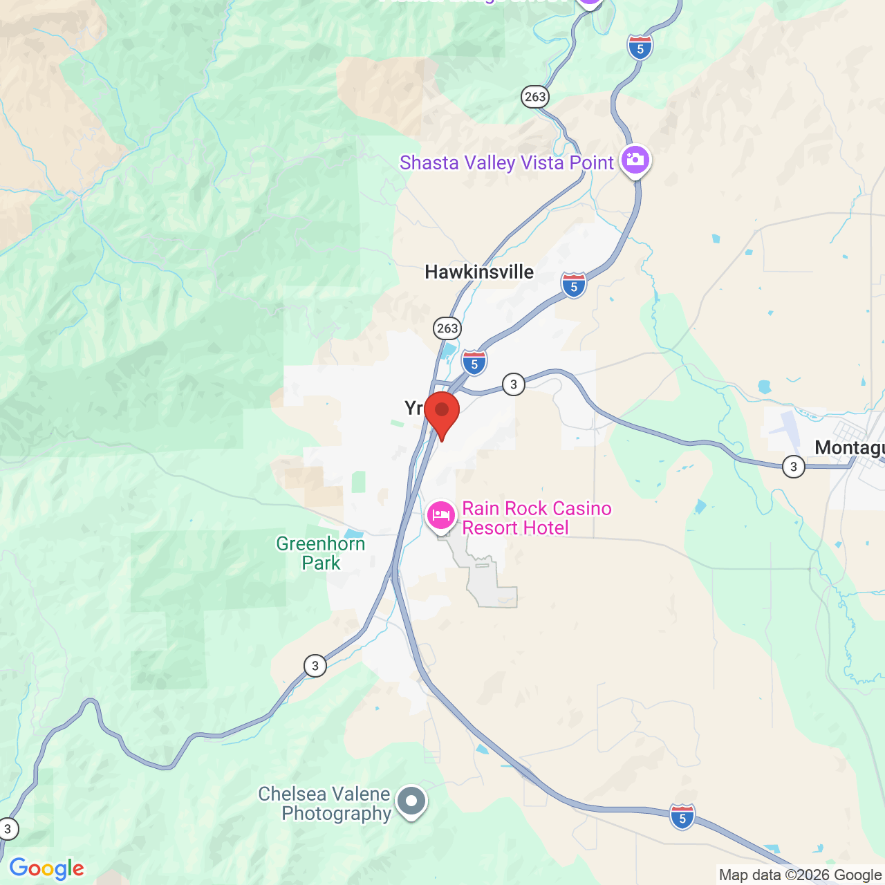 Map showing the flower delivery area in Yreka, California