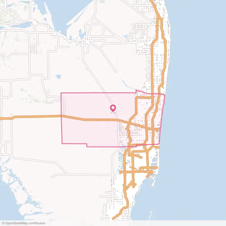 Map of the flower delivery area in Broward County, Florida