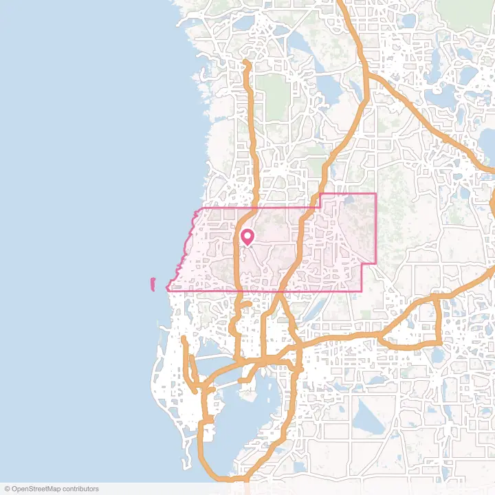 Map of the flower delivery area in Pasco County, Florida