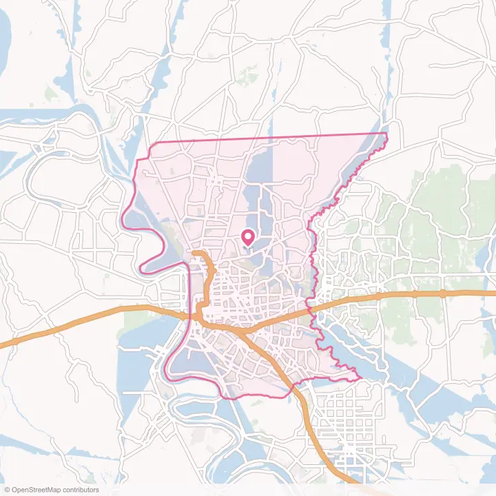 Map of the flower delivery area in East Baton Rouge Parish, Louisiana