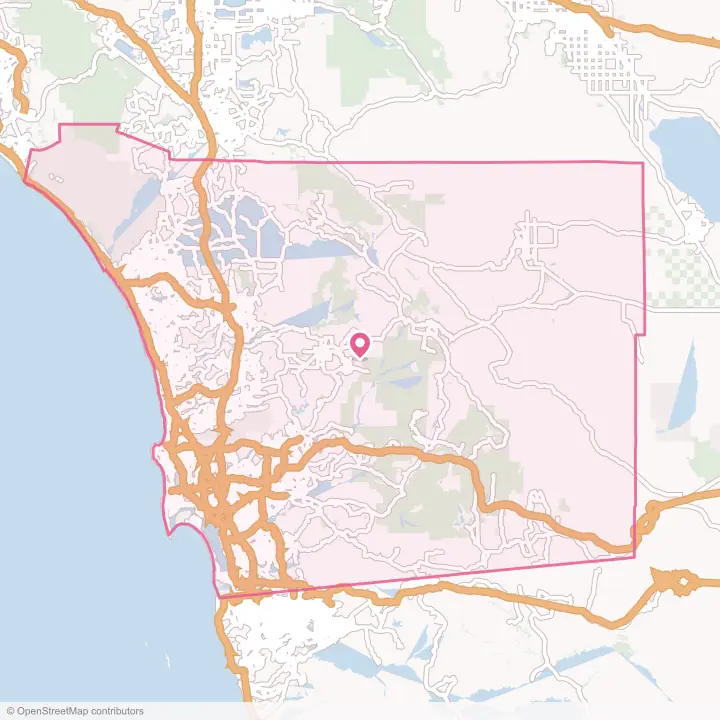 Map of the flower delivery area in San Diego County, California