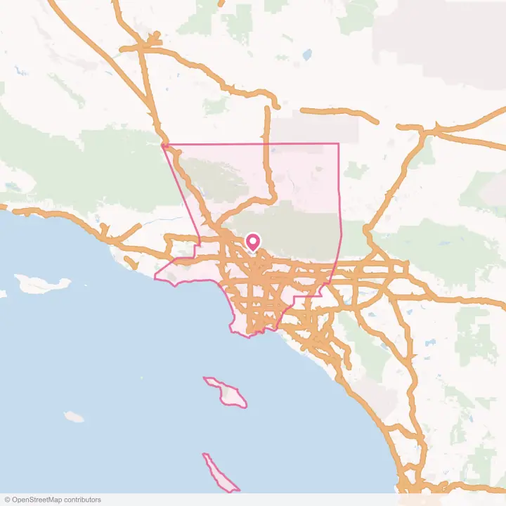 Map of the flower delivery area in Los Angeles County, California
