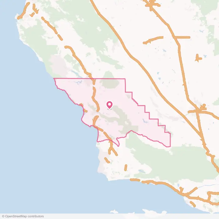 Map of the flower delivery area in San Luis Obispo County, California