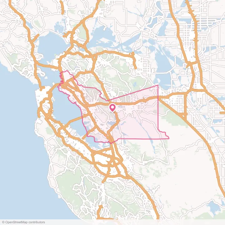 Map of the flower delivery area in Alameda County, California