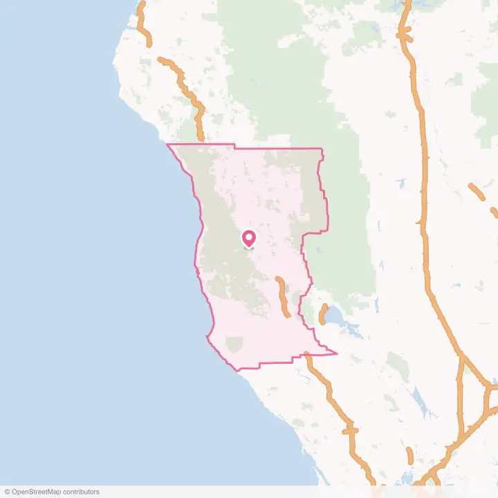 Map of the flower delivery area in Mendocino County, California