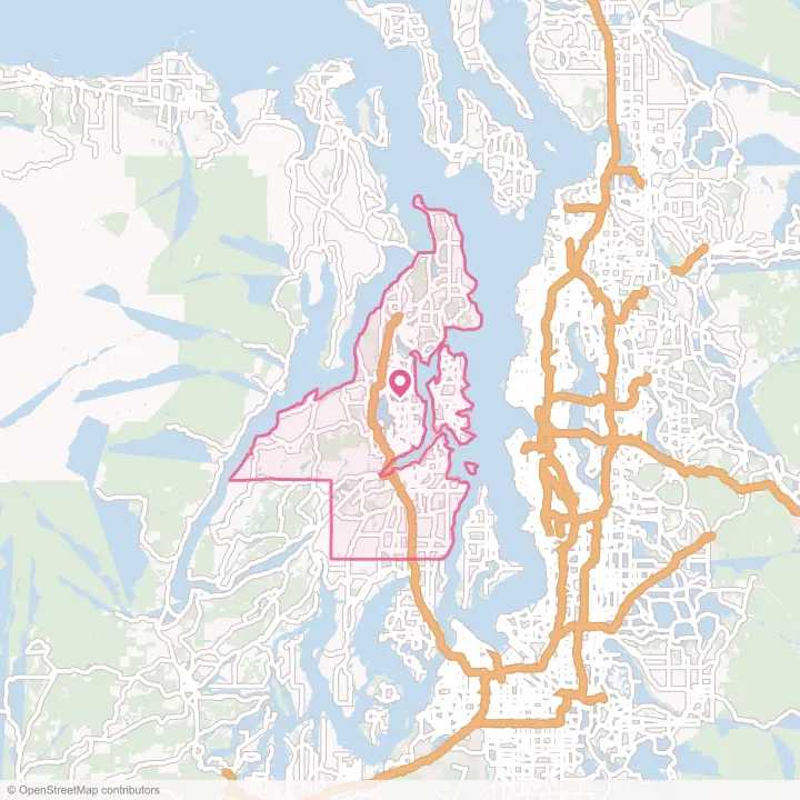Map of the flower delivery area in Kitsap County, Washington